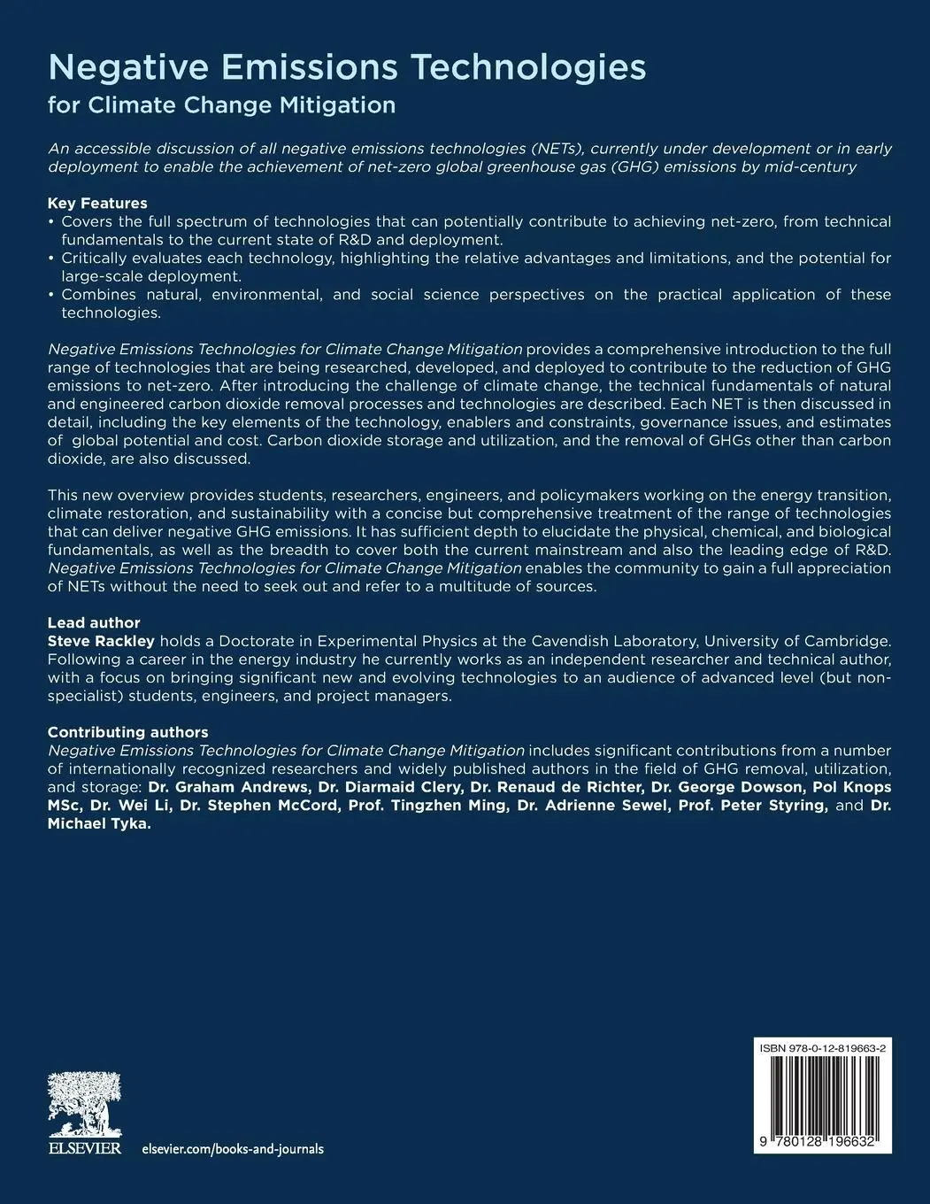 Rückseite: 9780128196632 | Negative Emissions Technologies for Climate Change Mitigation | Buch