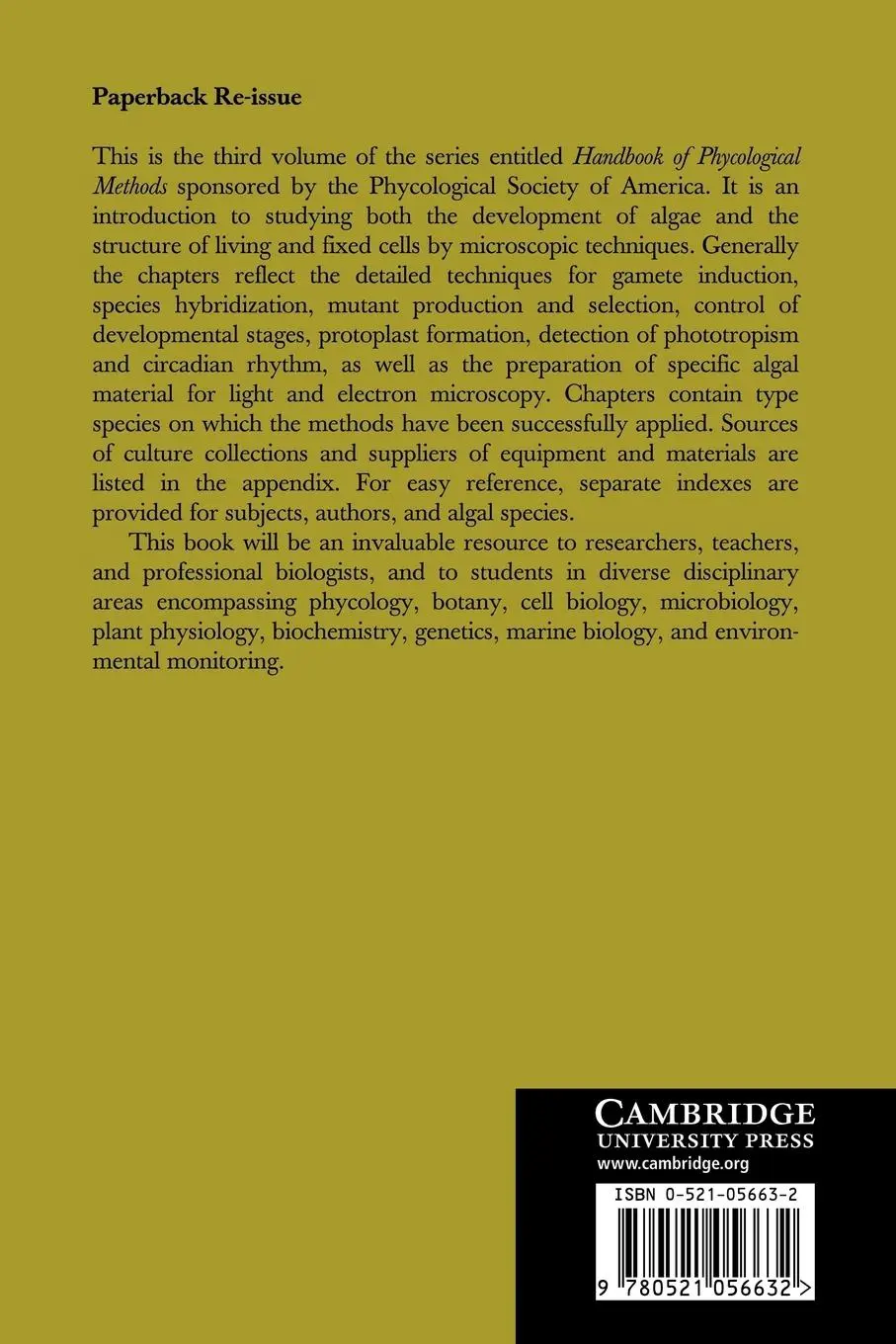 Rückseite: 9780521056632 | Handbook of Phycological Methods | Elisabeth Gantt | Taschenbuch