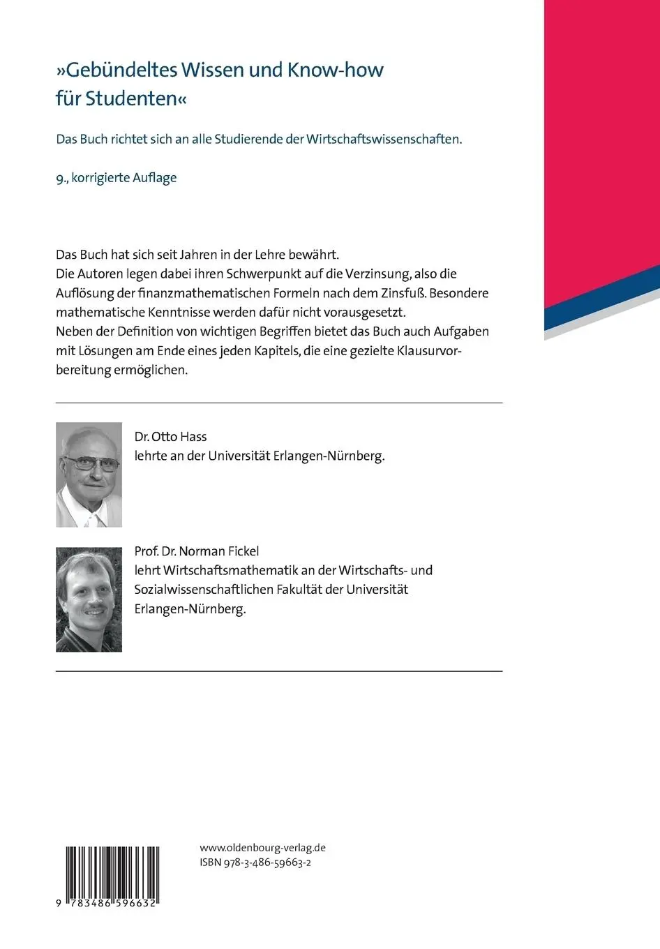 Rückseite: 9783486596632 | Finanzmathematik | Norman Fickel (u. a.) | Taschenbuch | 202 S. | 2012
