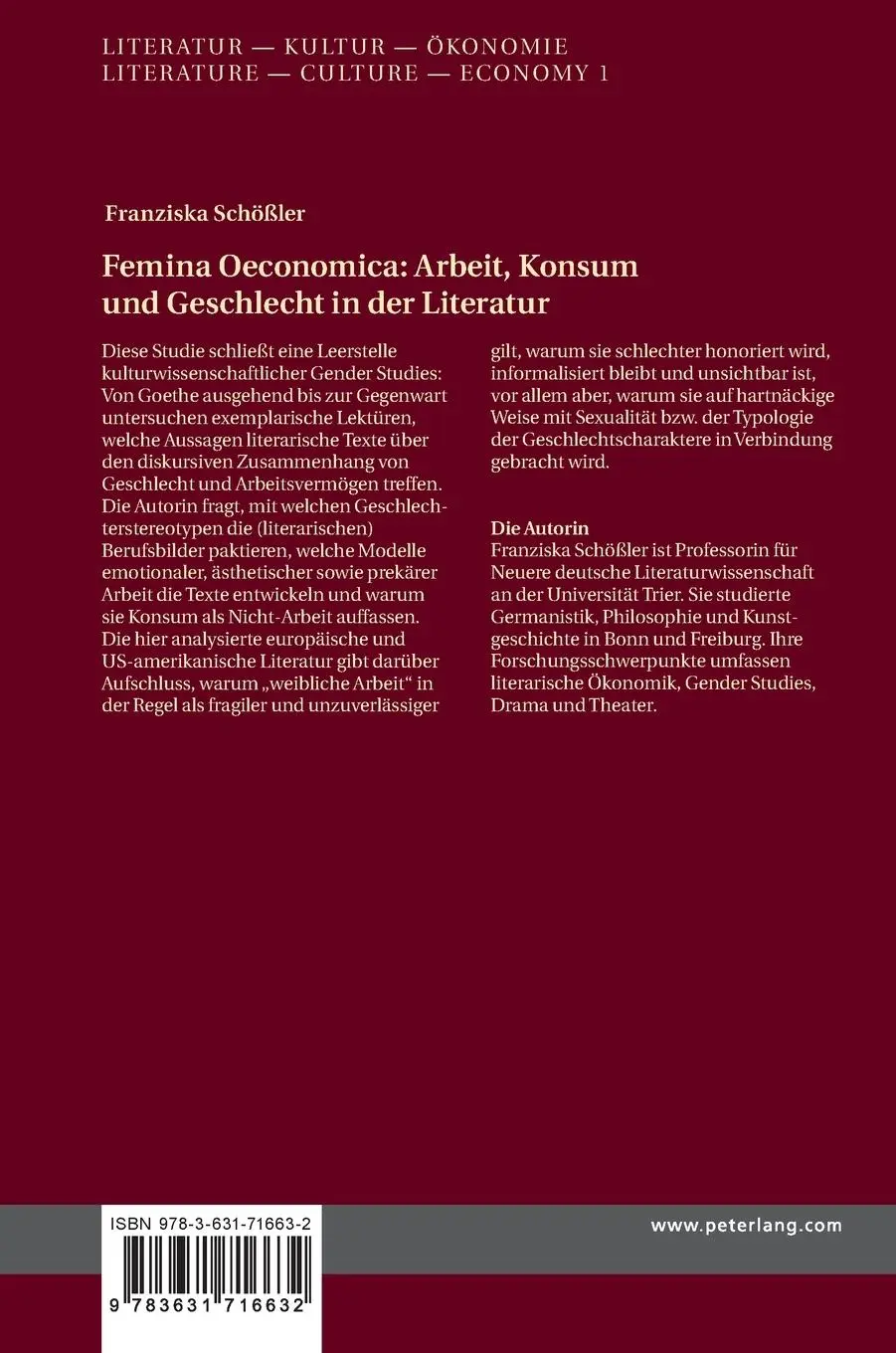 Rückseite: 9783631716632 | Femina Oeconomica: Arbeit, Konsum und Geschlecht in der Literatur