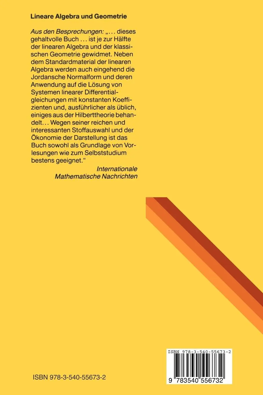 Rückseite: 9783540556732 | Lineare Algebra und Geometrie | Wilhelm Klingenberg | Taschenbuch