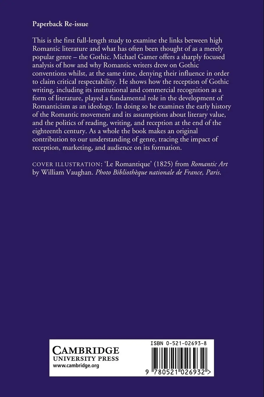 Rückseite: 9780521026932 | Romanticism and the Gothic | Genre, Reception, and Canon Formation