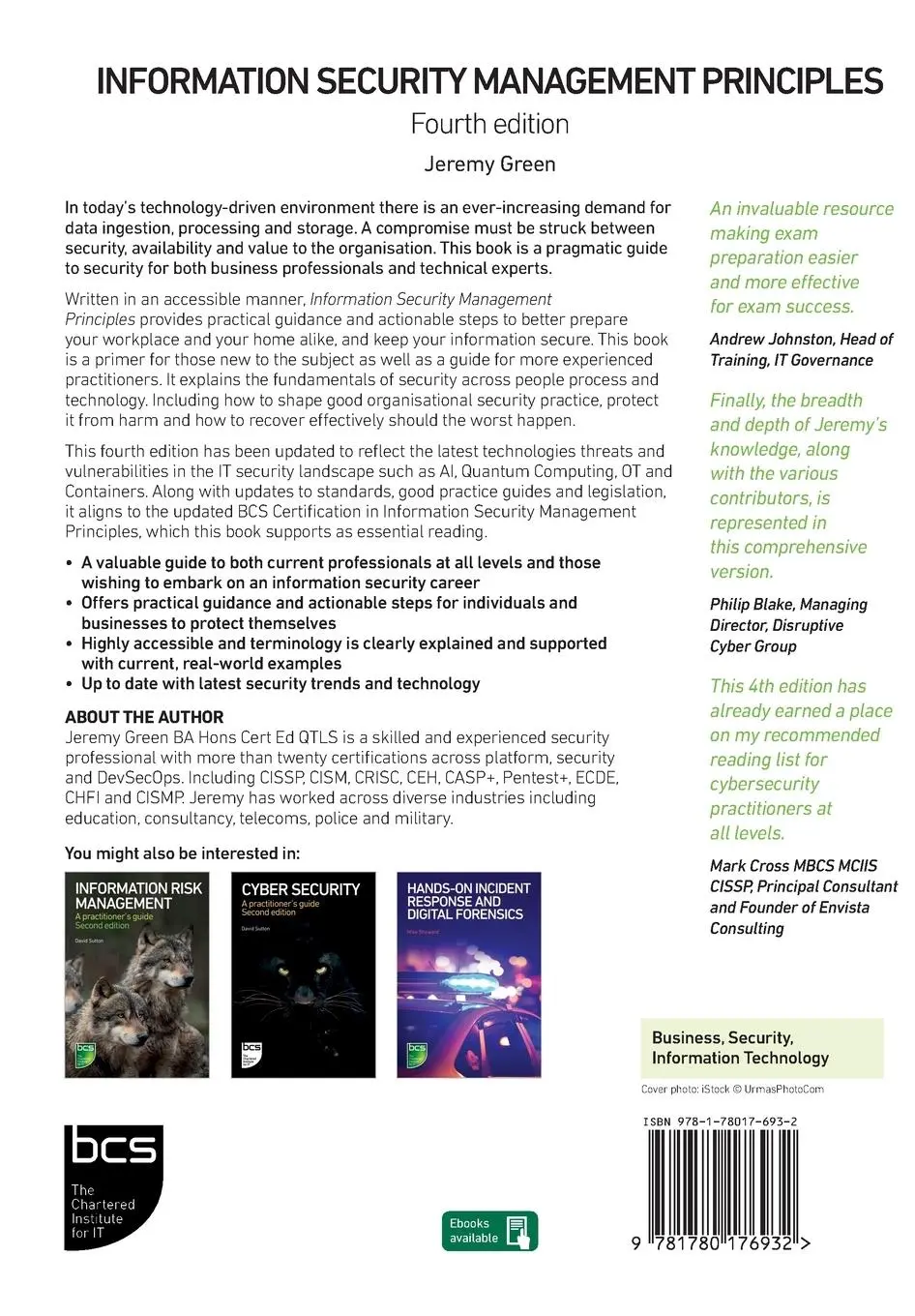 Rückseite: 9781780176932 | Information Security Management Principles | Jeremy Green (u. a.)
