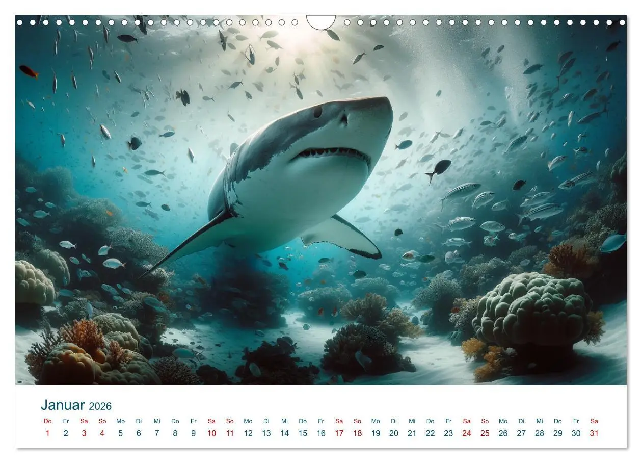 Bild: 9783457476932 | Weiße Haie (Wandkalender 2026 DIN A3 quer), CALVENDO Monatskalender