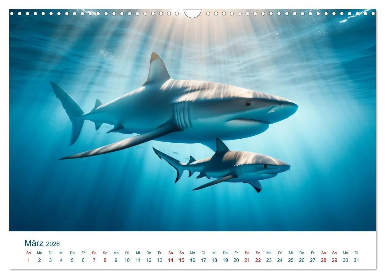 Bild: 9783457476932 | Weiße Haie (Wandkalender 2026 DIN A3 quer), CALVENDO Monatskalender
