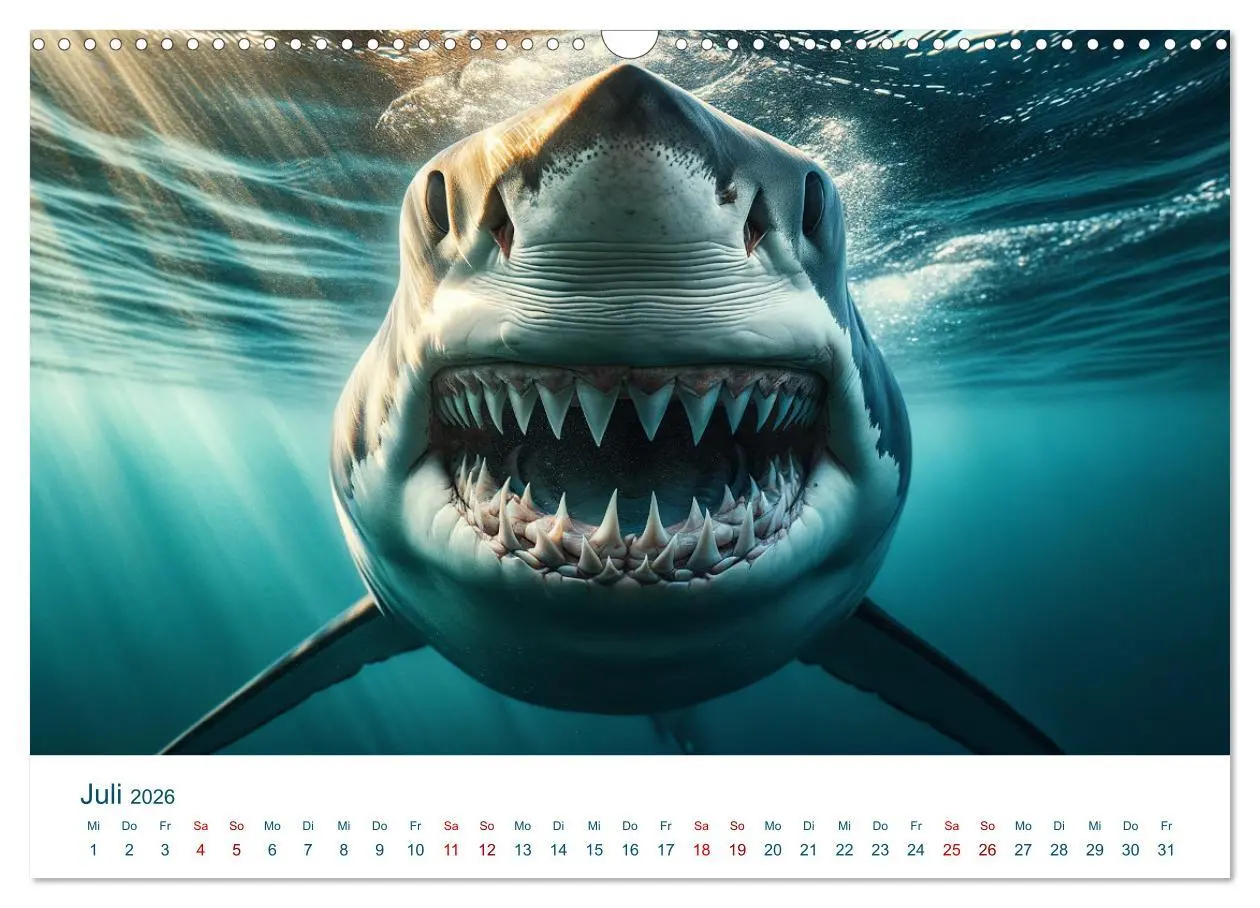 Bild: 9783457476932 | Weiße Haie (Wandkalender 2026 DIN A3 quer), CALVENDO Monatskalender