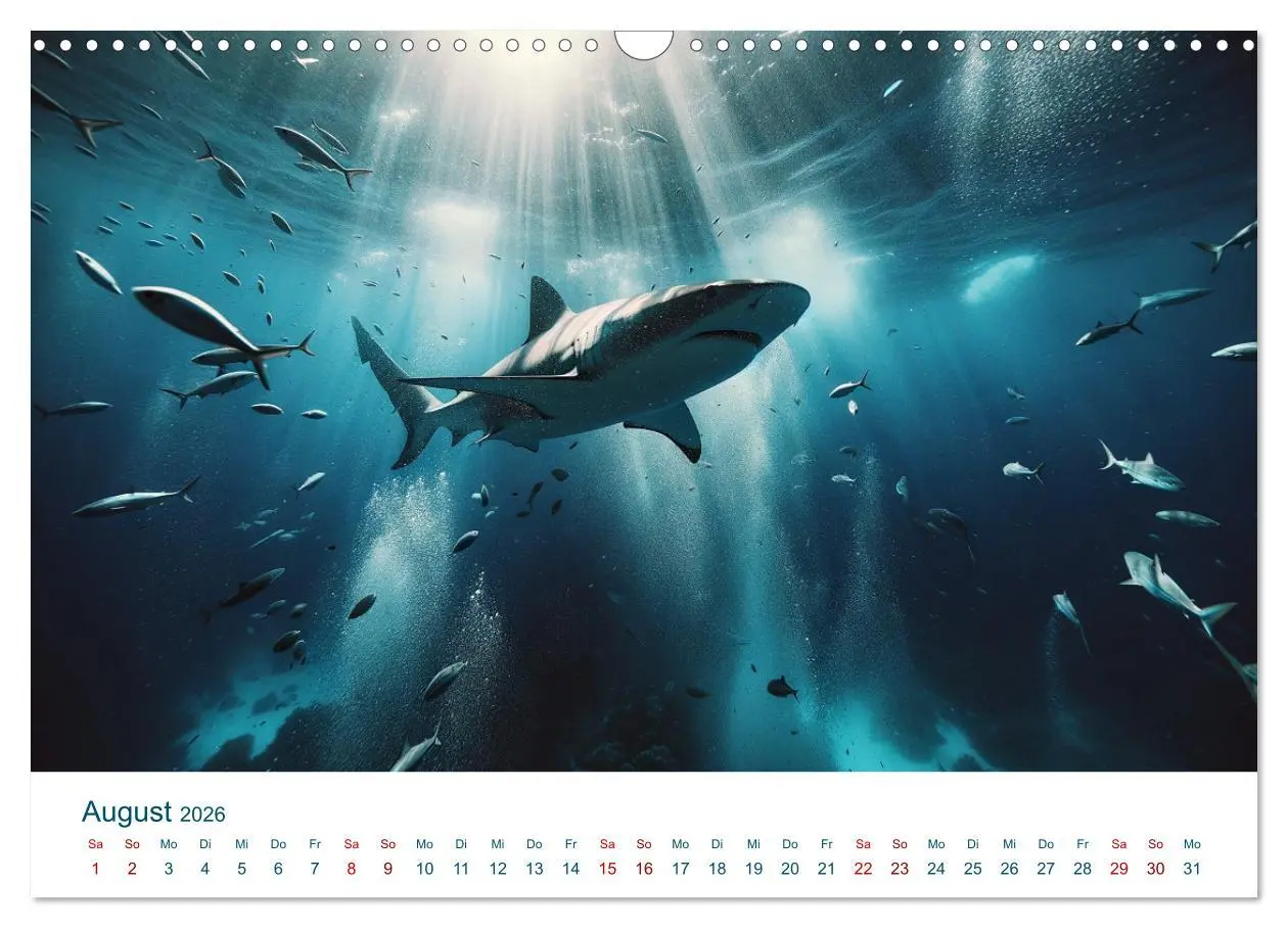 Bild: 9783457476932 | Weiße Haie (Wandkalender 2026 DIN A3 quer), CALVENDO Monatskalender