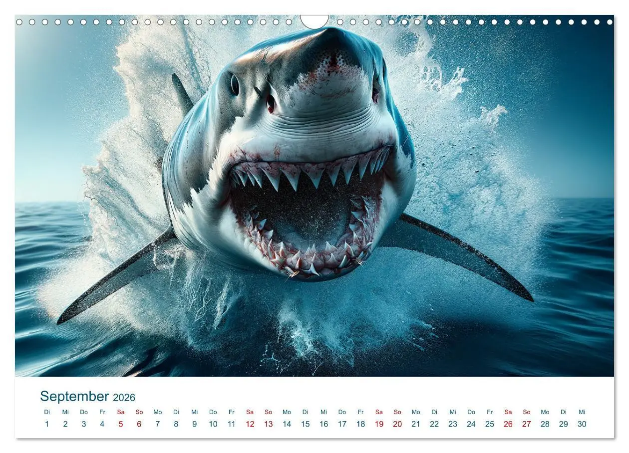 Bild: 9783457476932 | Weiße Haie (Wandkalender 2026 DIN A3 quer), CALVENDO Monatskalender