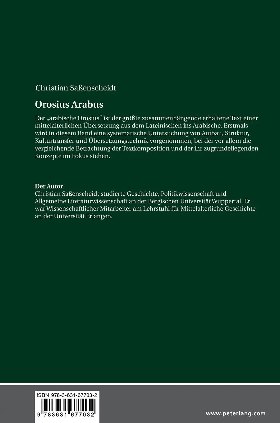 Rückseite: 9783631677032 | Orosius Arabus | Christian Saßenscheidt | Buch | Gebunden | Deutsch