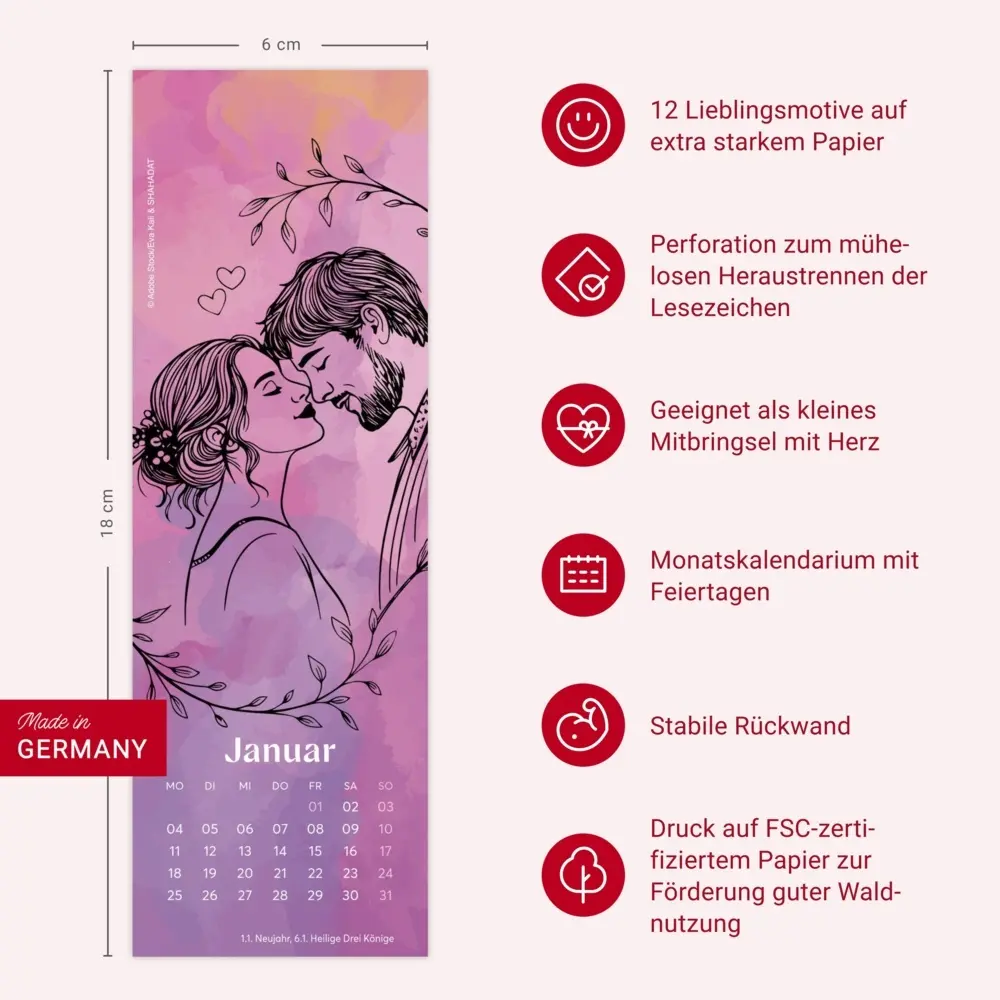 Bild: 9783756417032 | Romance Lesezeichen &amp; Kalender 2027 | Kalender | Geblockt | 13 S.