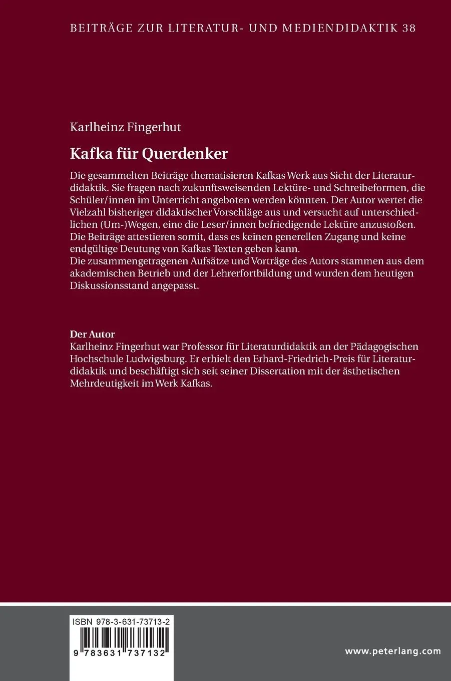Rückseite: 9783631737132 | Kafka für Querdenker | Literaturdidaktische Lektüren | Fingerhut