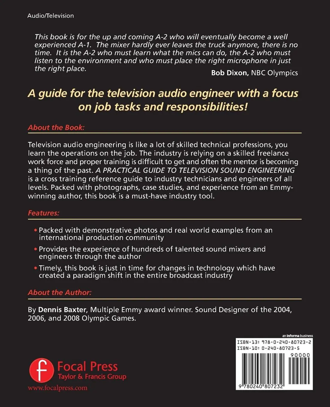 Rückseite: 9780240807232 | A Practical Guide to Television Sound Engineering | Dennis Baxter