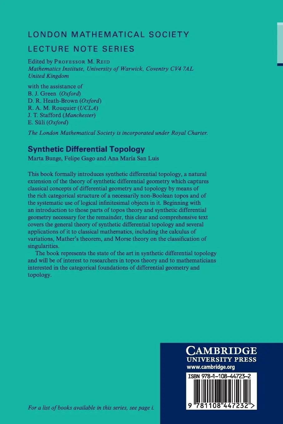 Rückseite: 9781108447232 | Synthetic Differential Topology | Marta Bunge (u. a.) | Taschenbuch