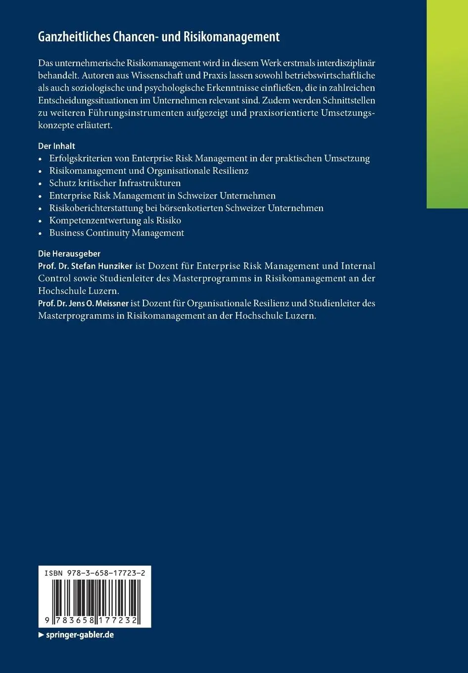 Rückseite: 9783658177232 | Ganzheitliches Chancen- und Risikomanagement | Meissner (u. a.) | Buch