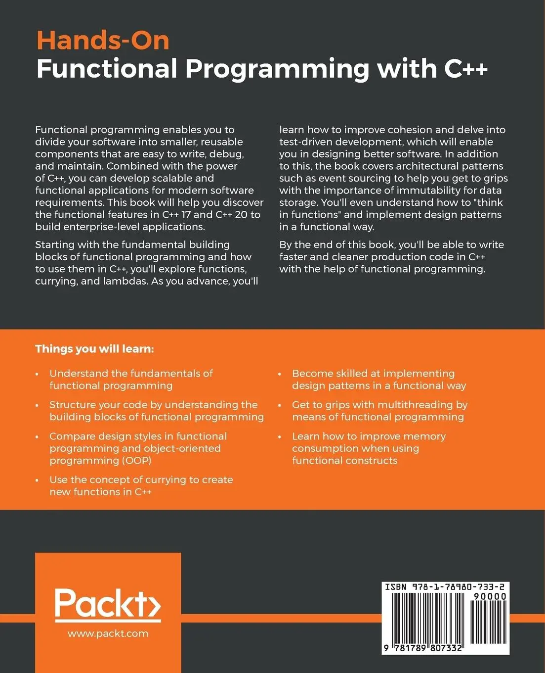 Rückseite: 9781789807332 | Hands-On Functional Programming with C++ | Alexandru Bolboaca | Buch