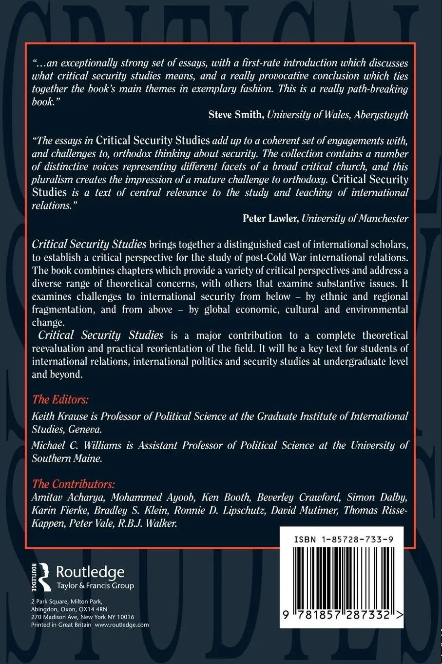 Rückseite: 9781857287332 | Critical Security Studies | Concepts And Strategies | Krause (u. a.)