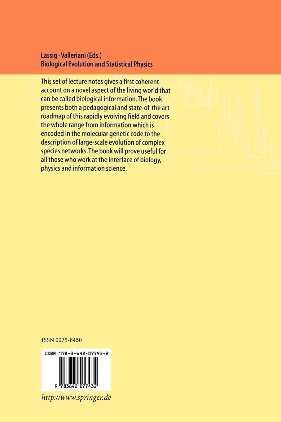 Rückseite: 9783642077432 | Biological Evolution and Statistical Physics | M. Lässig (u. a.) | xii