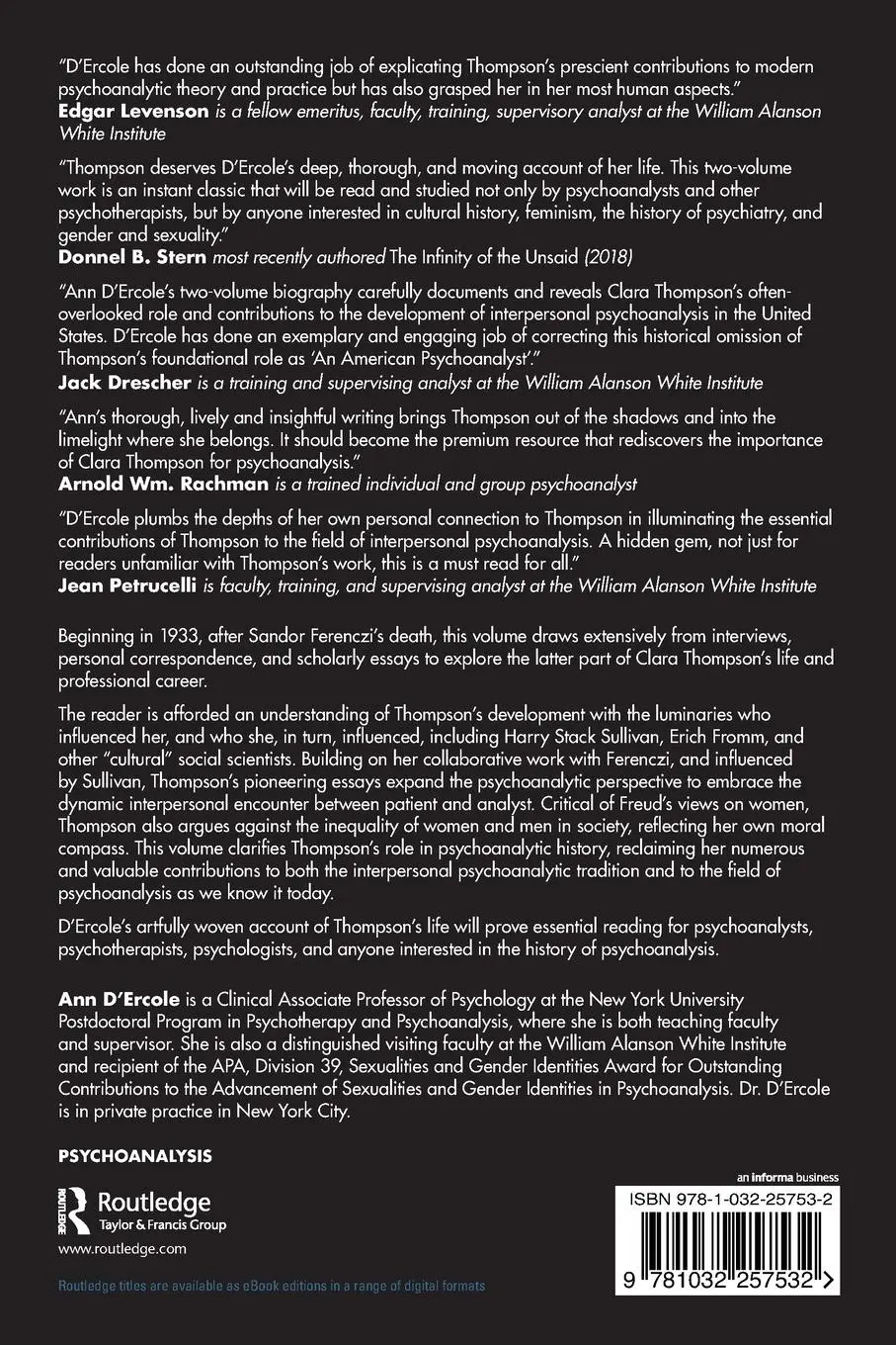 Rückseite: 9781032257532 | Clara M. Thompson's Professional Evolution and Legacy | Ann D'Ercole