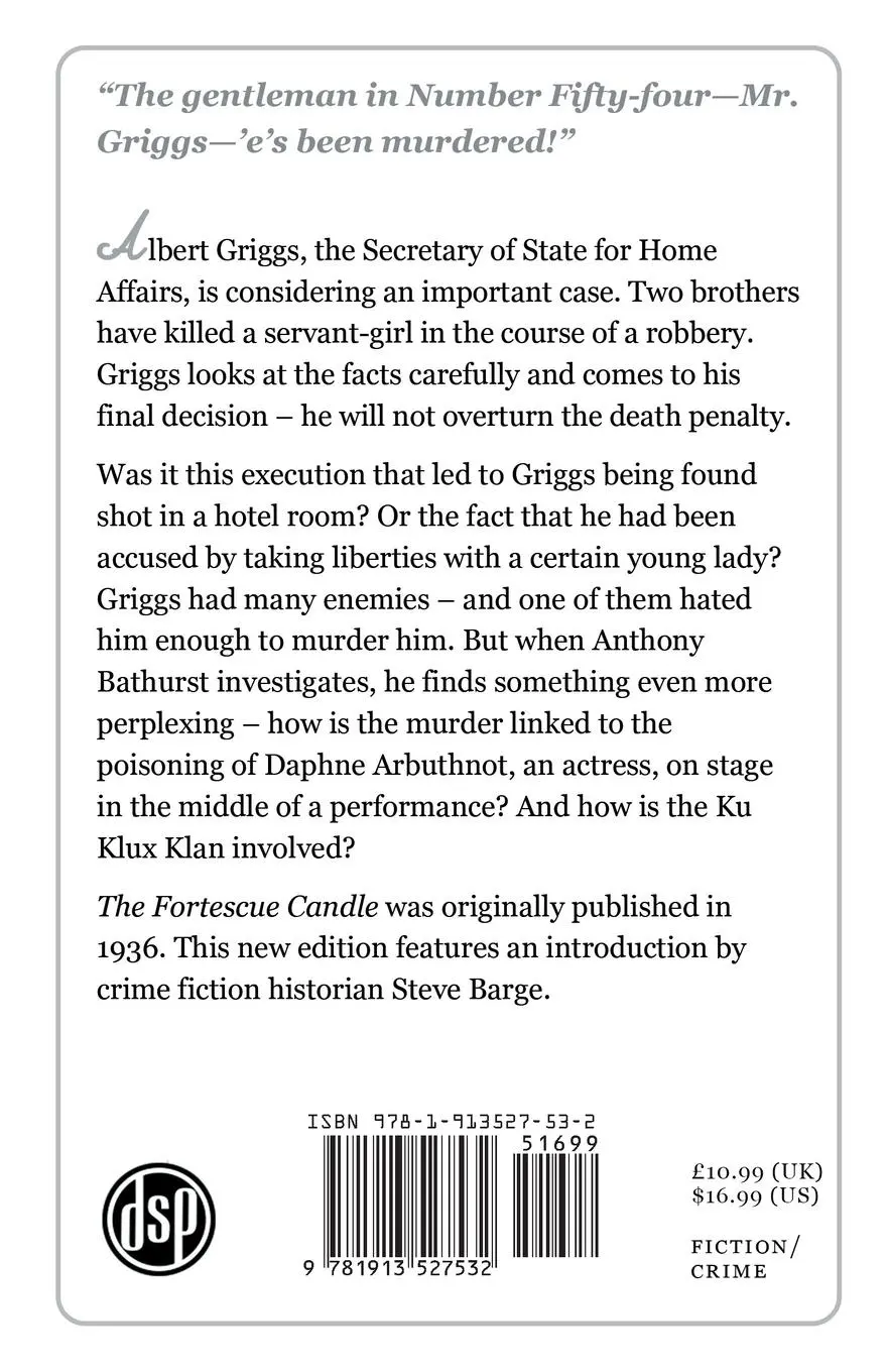 Rückseite: 9781913527532 | The Fortescue Candle | An Anthony Bathurst Mystery | Brian Flynn