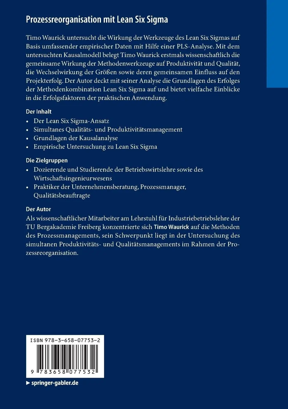 Rückseite: 9783658077532 | Prozessreorganisation mit Lean Six Sigma | Eine empirische Analyse