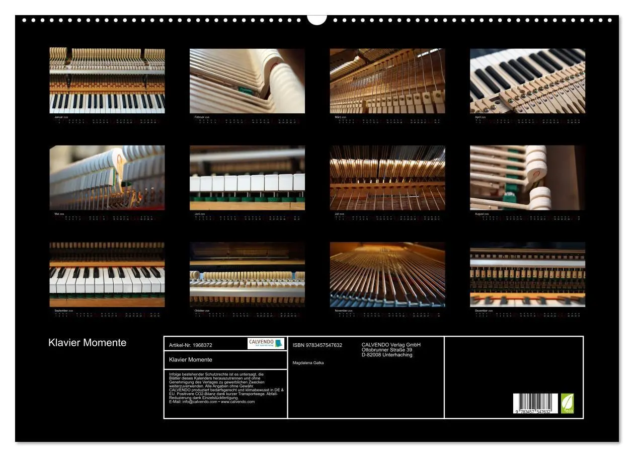 Bild: 9783457547632 | Klavier Momente (Wandkalender 2026 DIN A2 quer), CALVENDO...