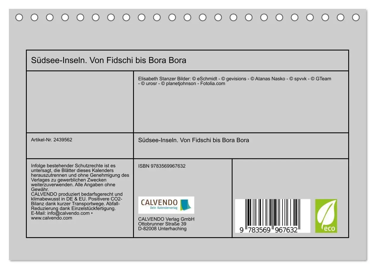 Bild: 9783569967632 | Südsee-Inseln. Von Fidschi bis Bora Bora (Tischkalender 2027 DIN A5...