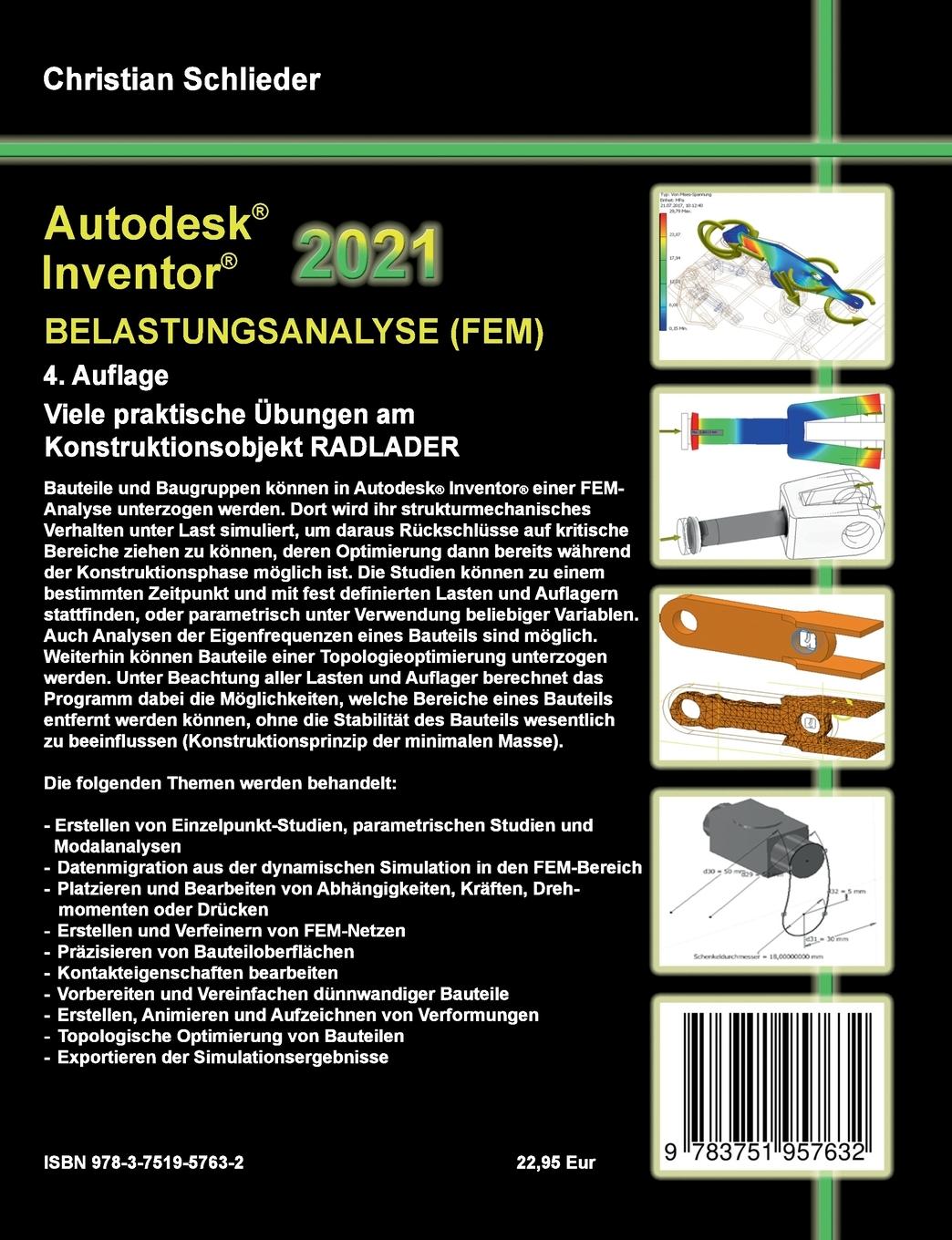 Rückseite: 9783751957632 | Autodesk Inventor 2021 - Belastungsanalyse (FEM) | Christian Schlieder
