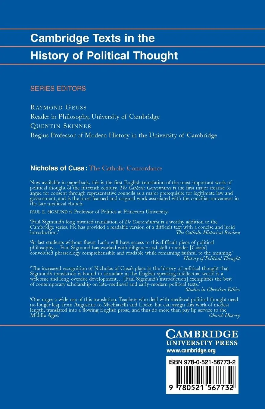 Rückseite: 9780521567732 | Nicholas of Cusa | The Catholic Concordance | Of Cusa Nicholas (u. a.)