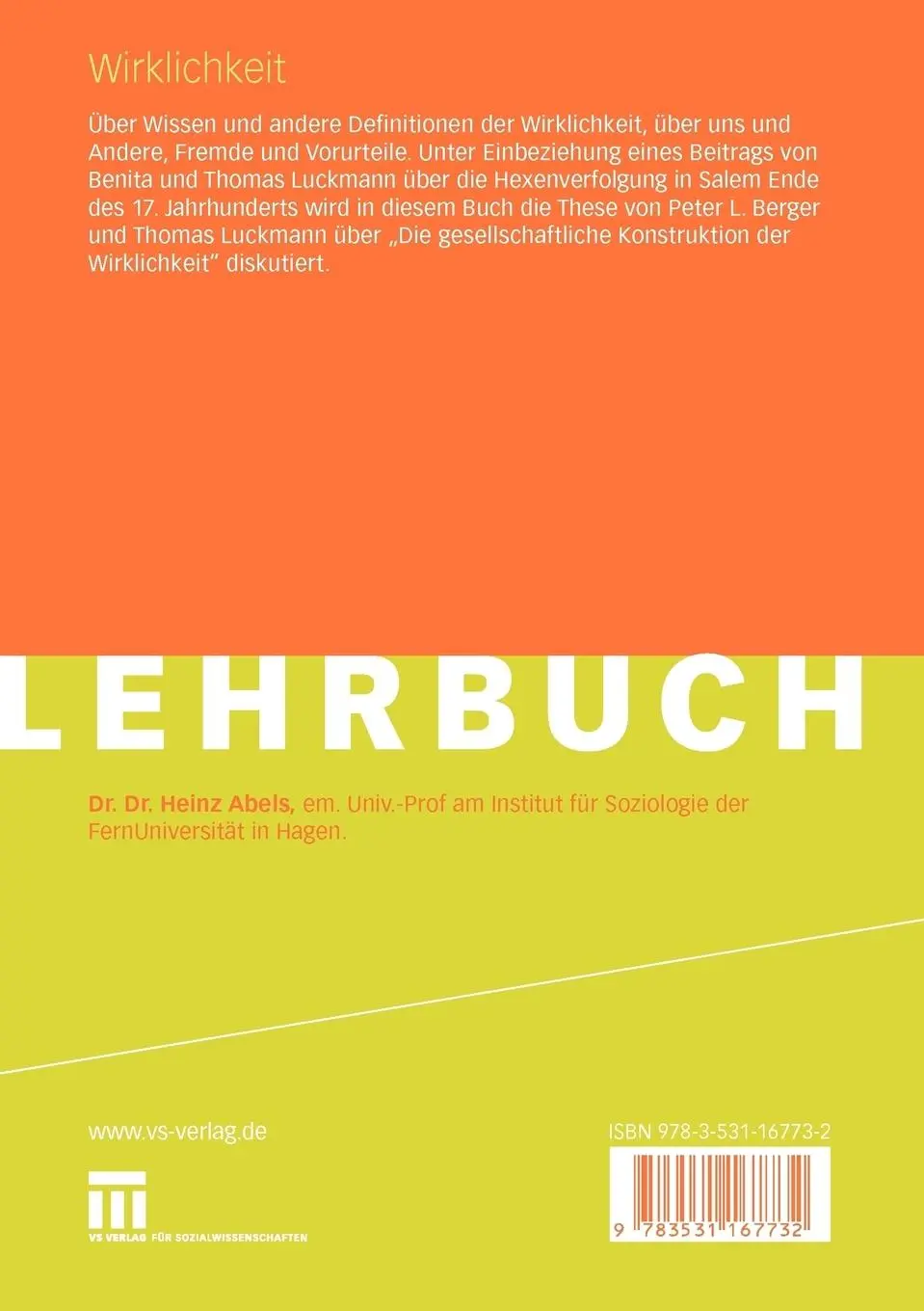 Rückseite: 9783531167732 | Wirklichkeit | Heinz Abels | Taschenbuch | Studientexte zur Soziologie