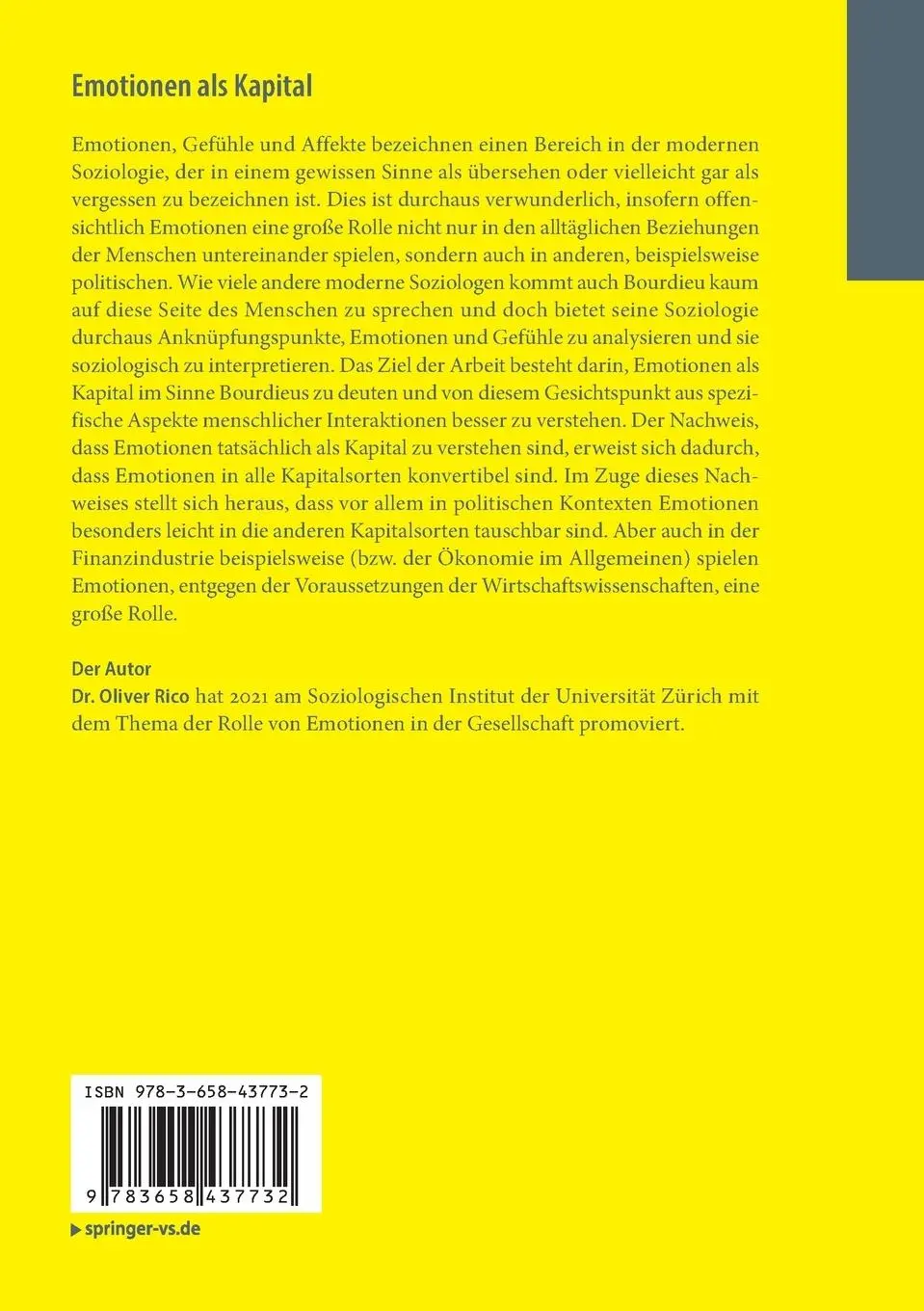 Rückseite: 9783658437732 | Emotionen als Kapital | Oliver Rico | Taschenbuch | xv | Deutsch
