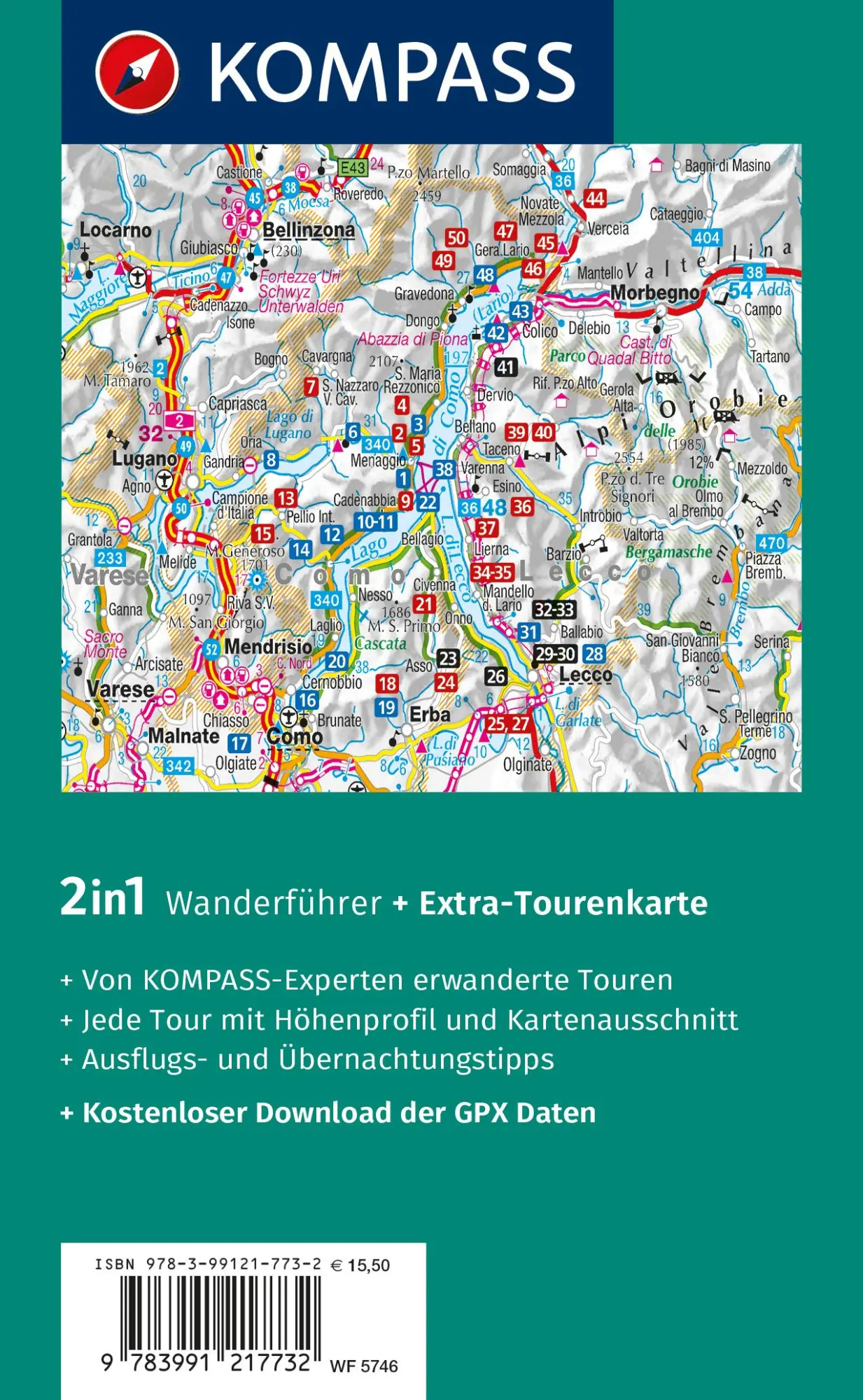 Rückseite: 9783991217732 | KOMPASS Wanderführer Comer See, 50 Touren mit Extra-Tourenkarte | Buch