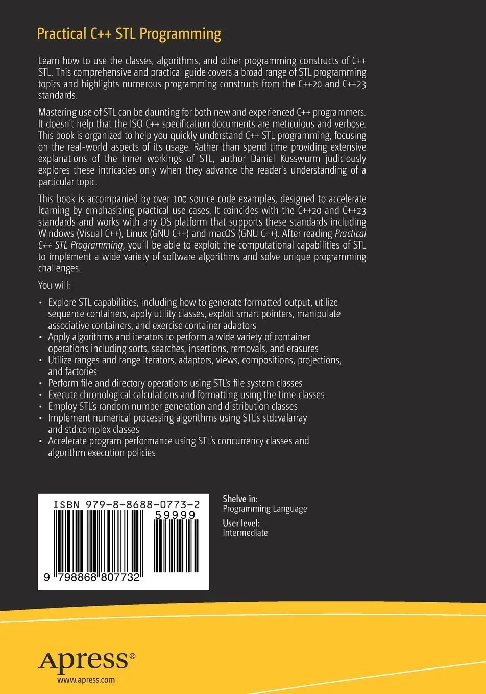 Rückseite: 9798868807732 | Practical C++ STL Programming | Daniel Kusswurm | Taschenbuch | xxvi