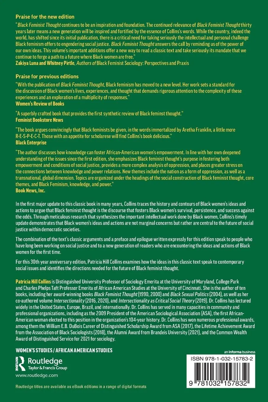 Rückseite: 9781032157832 | Black Feminist Thought, 30th Anniversary Edition | Collins | Buch