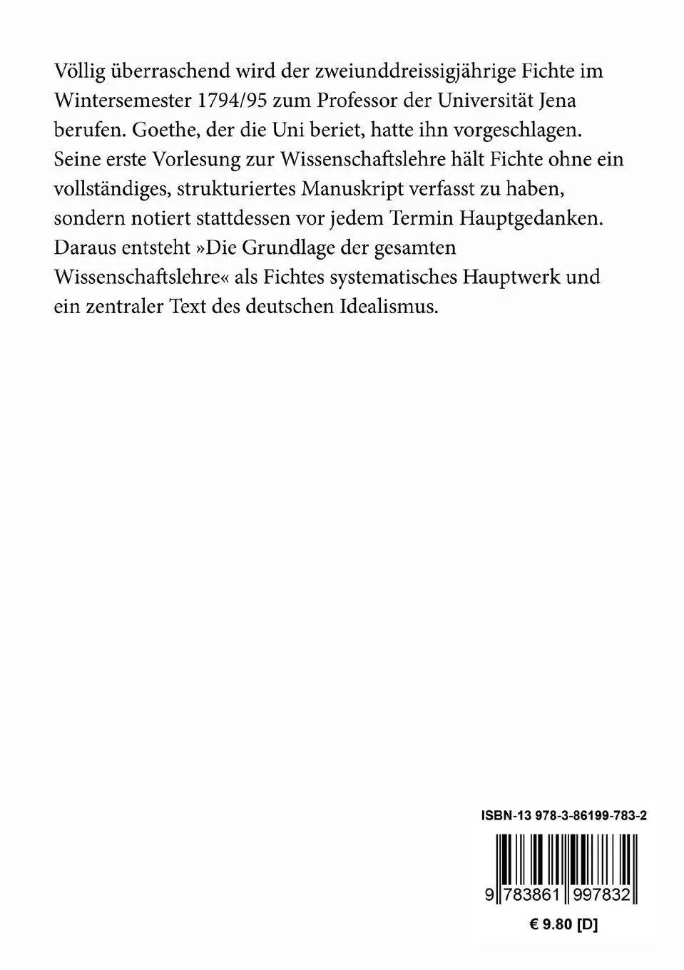 Rückseite: 9783861997832 | Grundlage der gesammten Wissenschaftslehre | Johann Gottlieb Fichte
