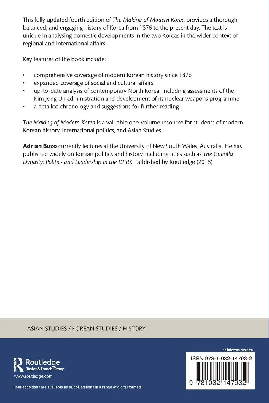 Rückseite: 9781032147932 | The Making of Modern Korea | Adrian Buzo | Taschenbuch | Englisch