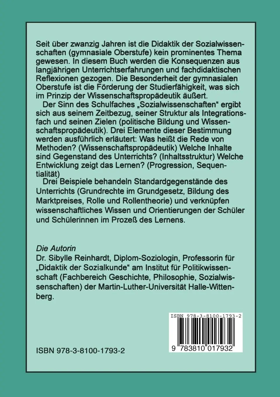 Rückseite: 9783810017932 | Didaktik der Sozialwissenschaften | Sibylle Reinhardt | Taschenbuch