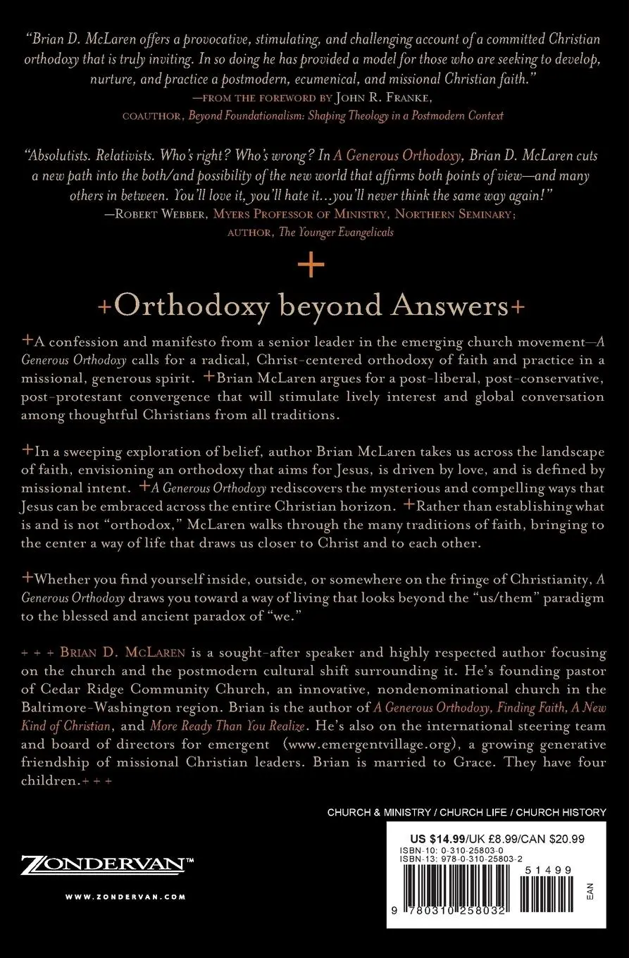 Rückseite: 9780310258032 | A Generous Orthodoxy | Brian D. Mclaren | Taschenbuch | Englisch