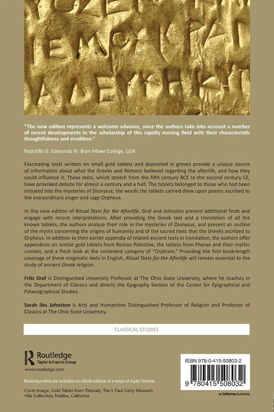Rückseite: 9780415508032 | Ritual Texts for the Afterlife | Orpheus and the Bacchic Gold Tablets