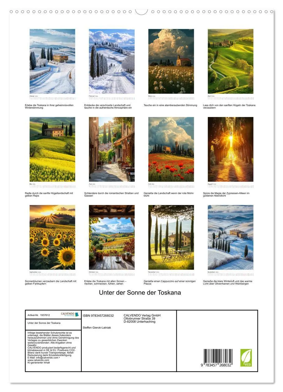 Bild: 9783457268032 | Unter der Sonne der Toskana (hochwertiger Premium Wandkalender 2026...