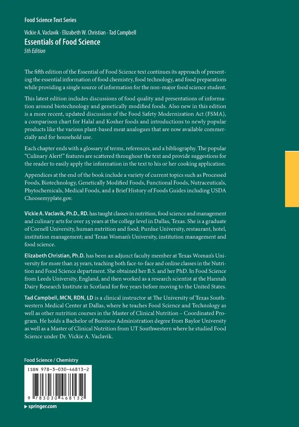 Rückseite: 9783030468132 | Essentials of Food Science | Vickie A. Vaclavik (u. a.) | Taschenbuch