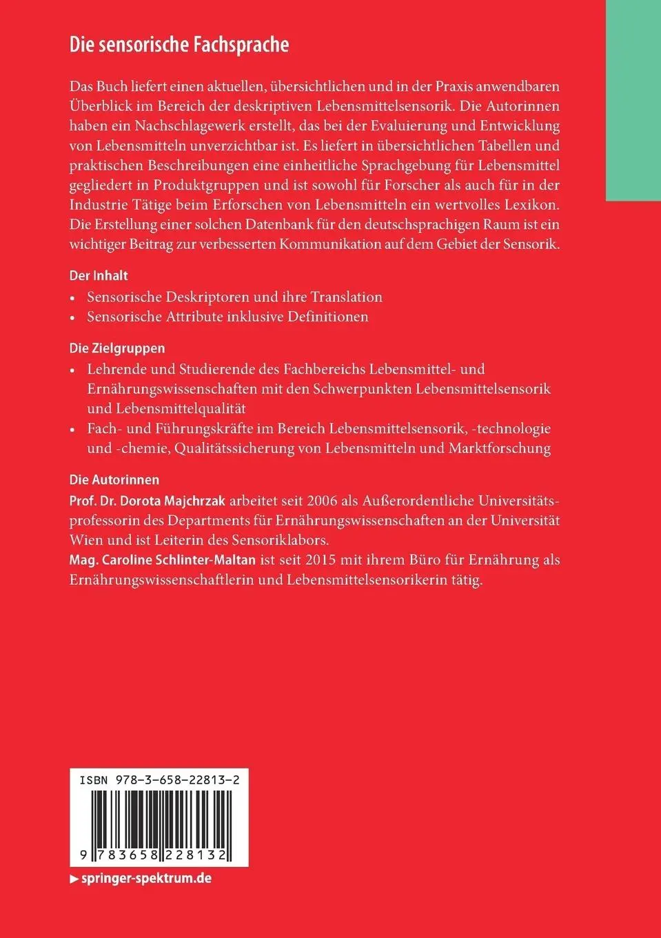 Rückseite: 9783658228132 | Die sensorische Fachsprache | Caroline Schlinter-Maltan (u. a.) | Buch