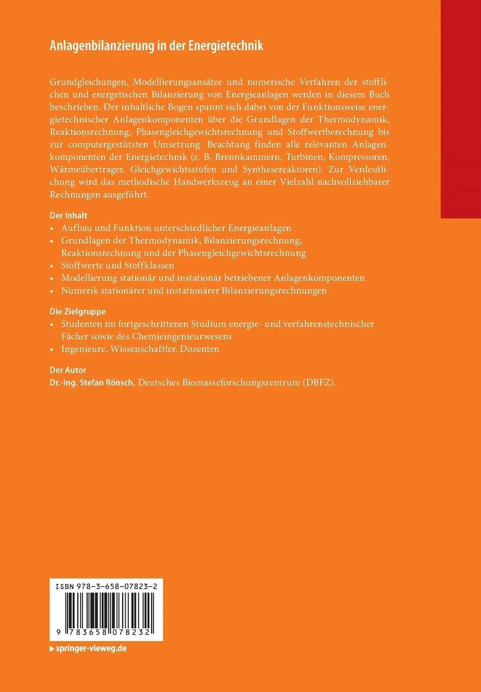 Rückseite: 9783658078232 | Anlagenbilanzierung in der Energietechnik | Stefan Rönsch | Buch | xxv