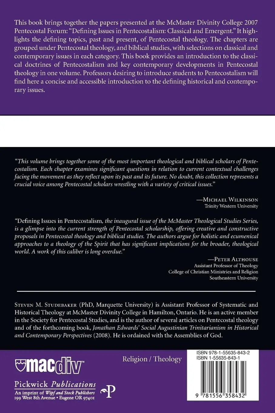Rückseite: 9781556358432 | Defining Issues in Pentecostalism | Steven M. Studebaker | Taschenbuch