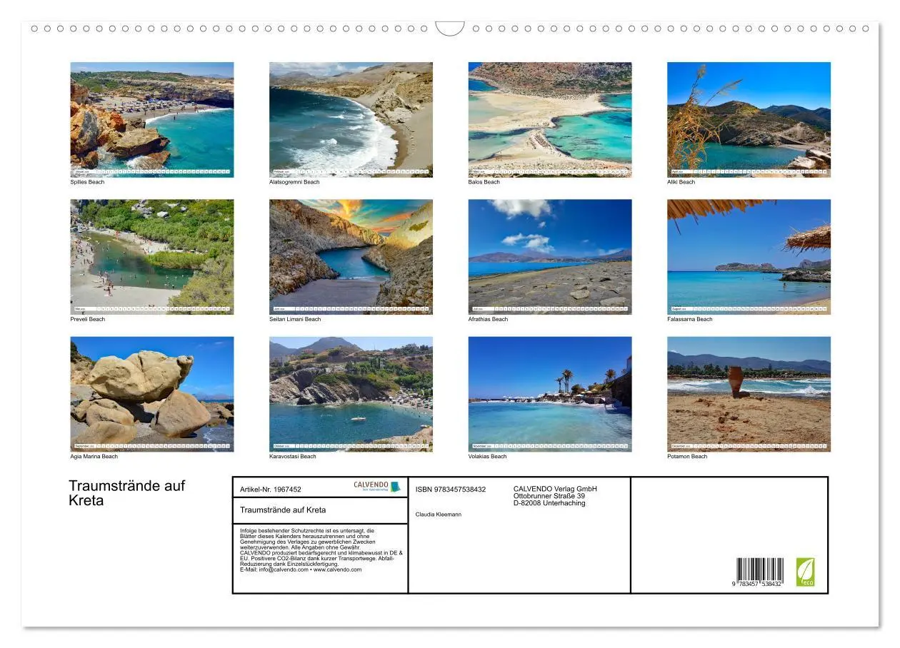 Bild: 9783457538432 | Traumstrände auf Kreta (Wandkalender 2026 DIN A2 quer), CALVENDO...