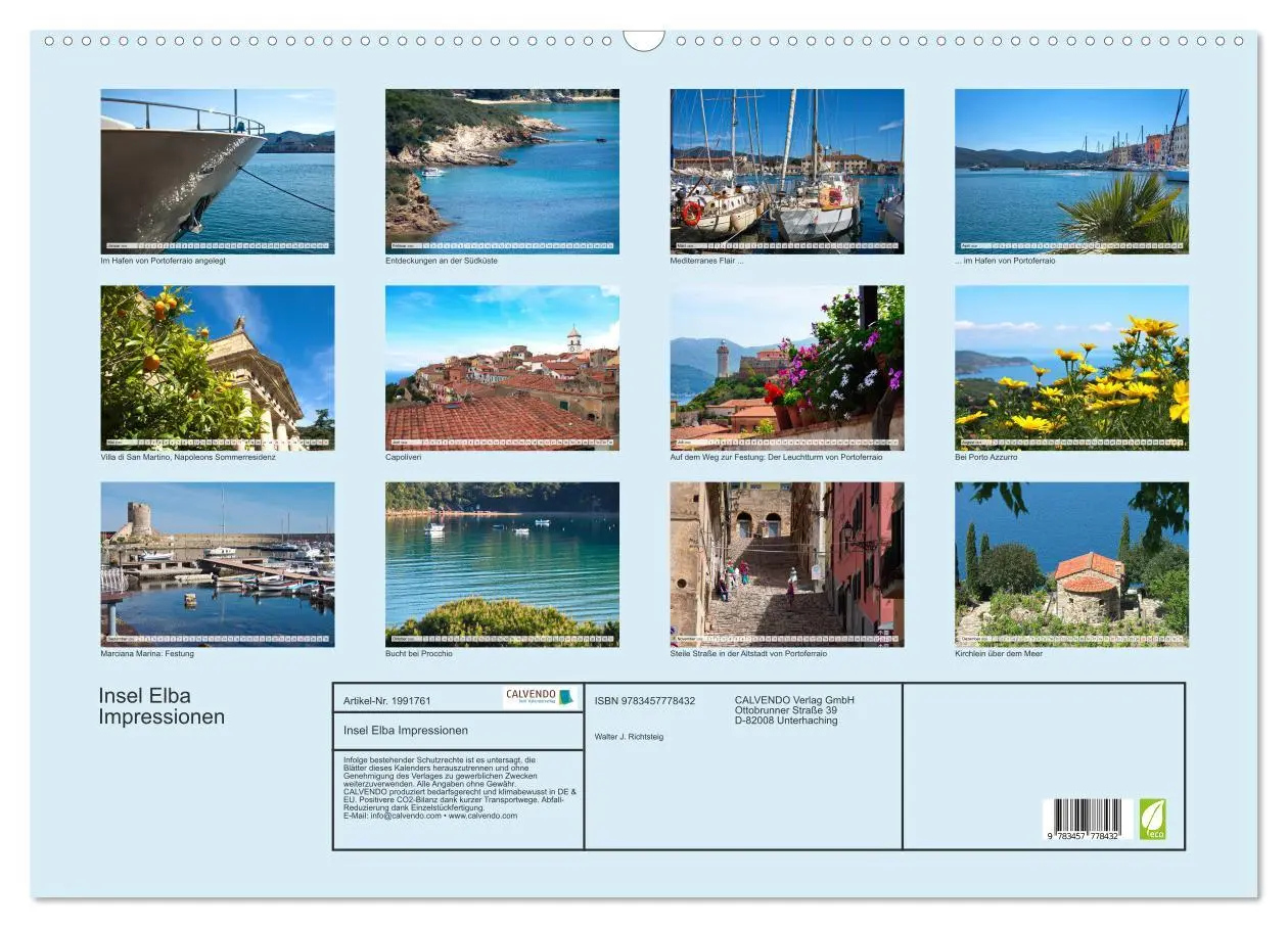 Bild: 9783457778432 | Insel Elba Impressionen (Wandkalender 2026 DIN A2 quer), CALVENDO...