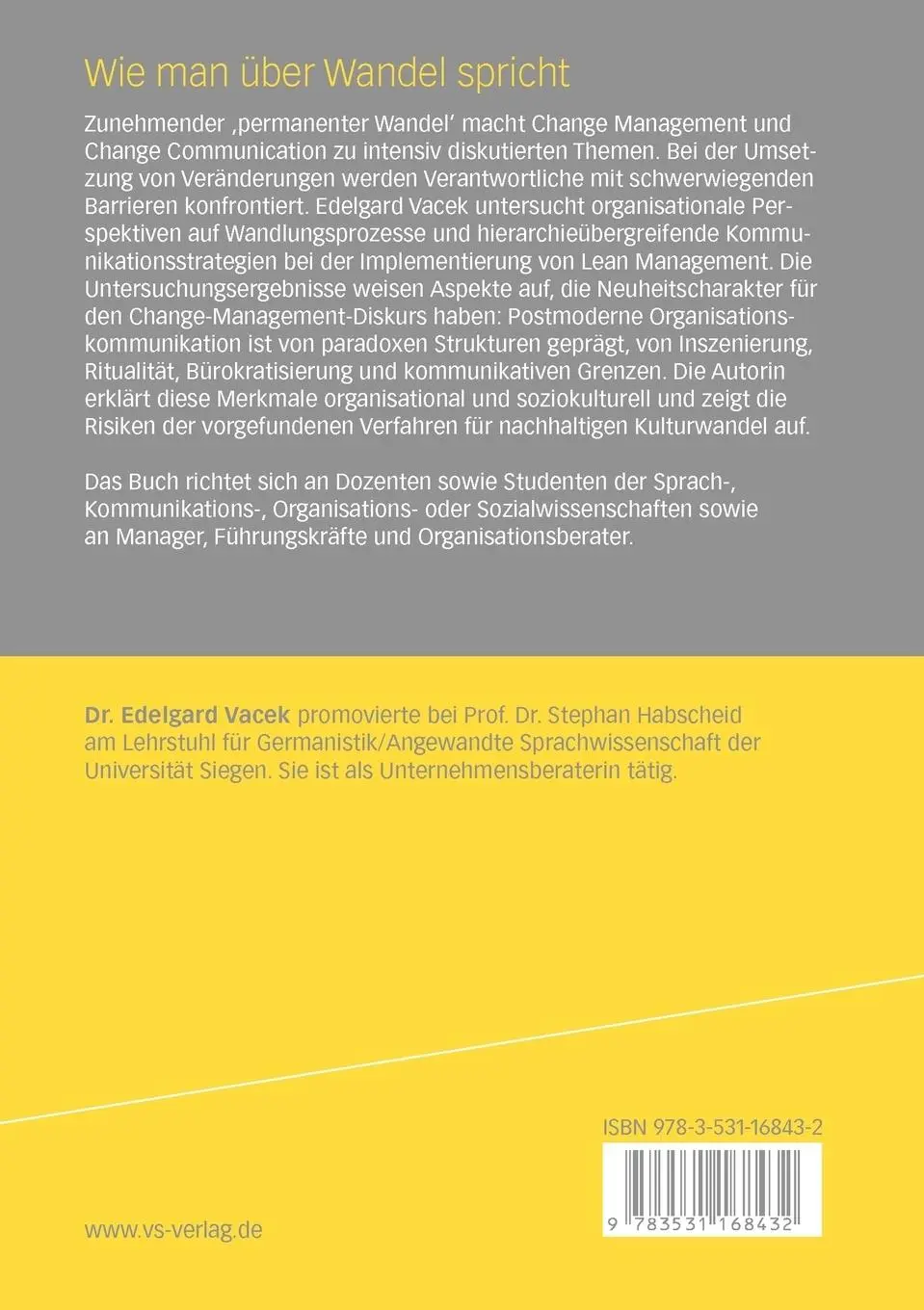 Rückseite: 9783531168432 | Wie man über Wandel spricht | Edelgard Vacek | Taschenbuch | 360 S.