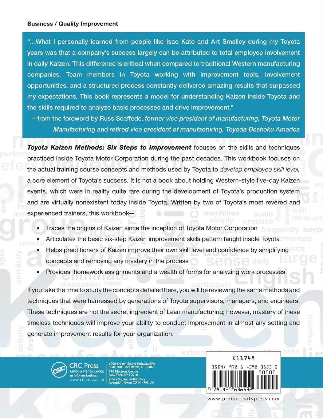 Rückseite: 9781439838532 | Toyota Kaizen Methods | Six Steps to Improvement | Isao Kato (u. a.)