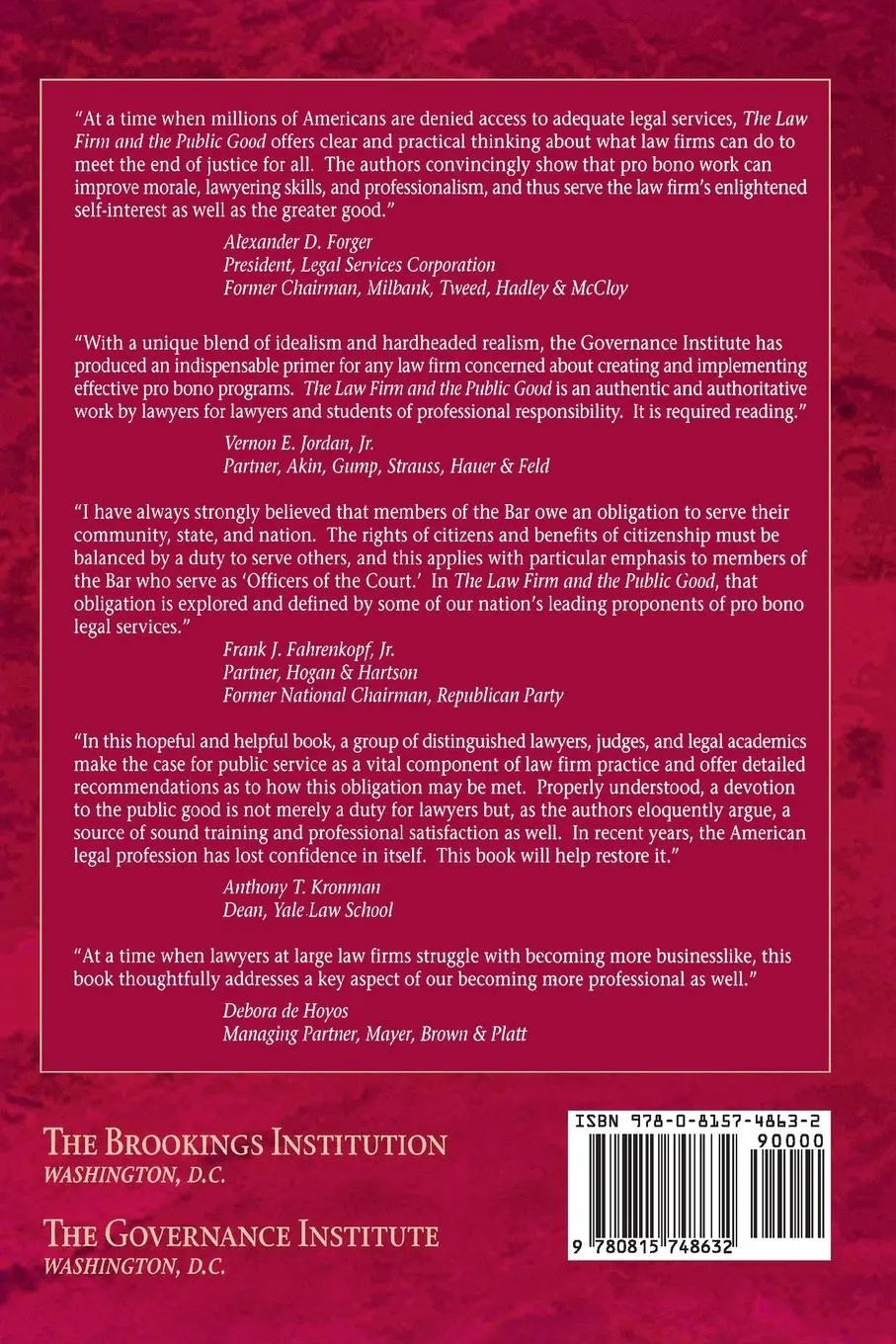 Rückseite: 9780815748632 | The Law Firm and the Public Good | Robert A. Katzmann | Taschenbuch
