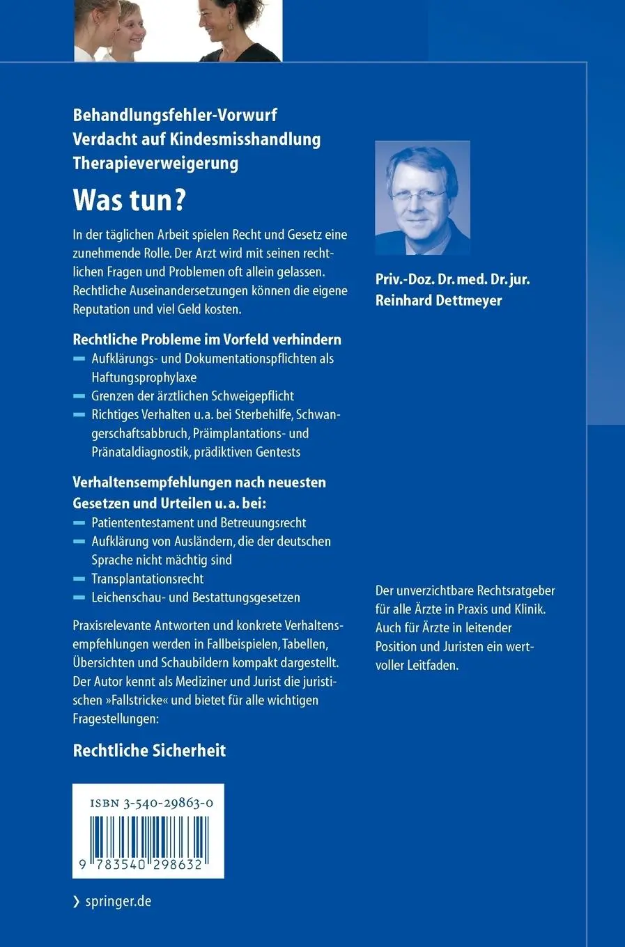 Rückseite: 9783540298632 | Medizin &amp; Recht | Rechtliche Sicherheit für den Arzt | Dettmeyer | xx