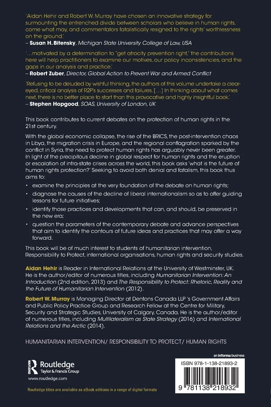 Rückseite: 9781138218932 | Protecting Human Rights in the 21st Century | Aidan Hehir (u. a.)